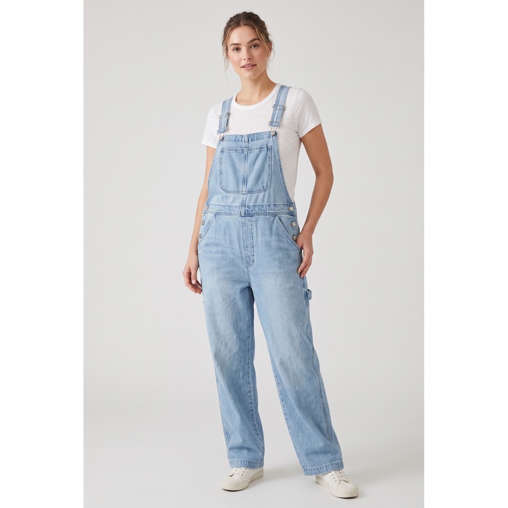 Madewell Denim Oversized Carpenter Overalls Light Wash Blue 1X Plus Size NM956